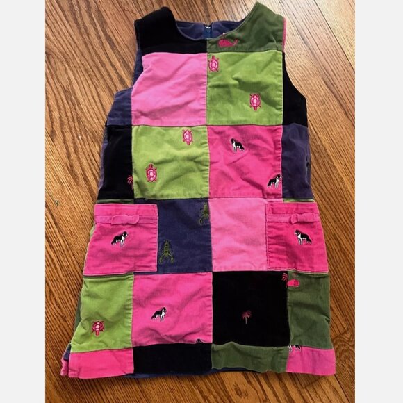 Vtg LILLY PULITZER Sz 6X Preppy Patch Patchwork Lobster Dog Little girl Spring - Picture 1 of 8